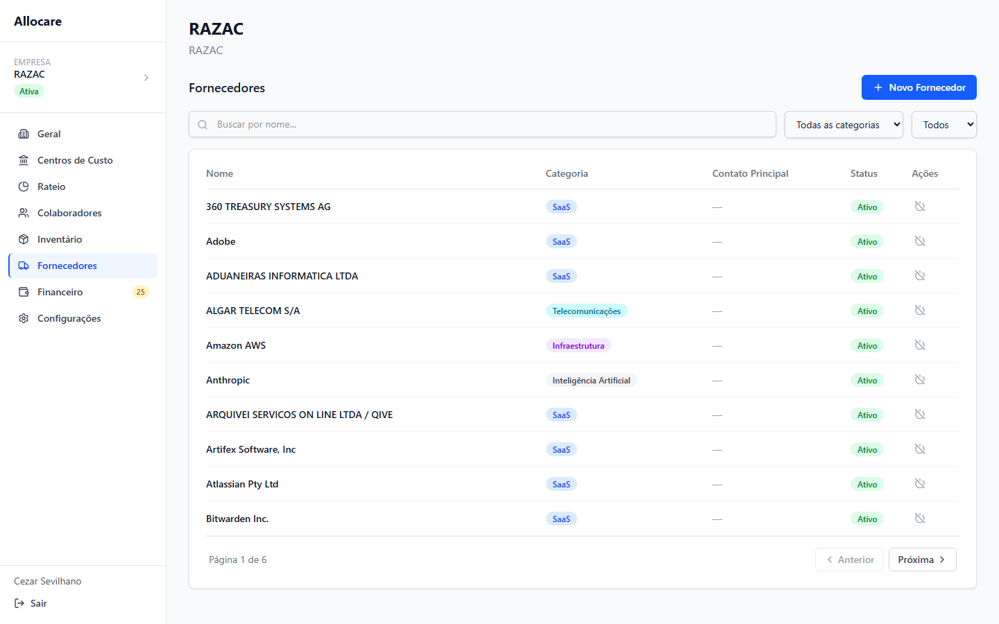 Allocare — Gestão de fornecedores e custos